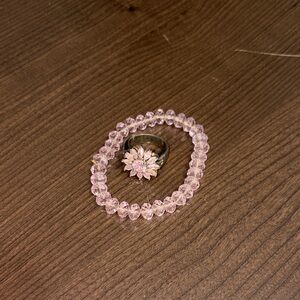 Elegant Pink Crystal Bracelet and Ring Set size 9 ring